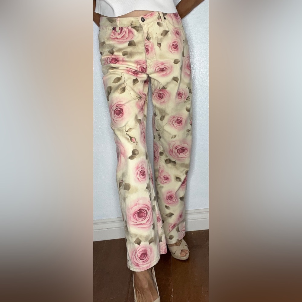 Overdrive by Equinox Jeans Pink Rose Pattern Burnout Made in Italy EUC (12) RARE